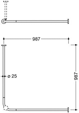 HEWI Vorhangstange (Duschvorhangstange) für Wanne 1000x1000 mm, inkl. Befestigungsmaterial - 900.34.