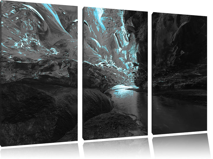 Pixxprint abstrakte Eislandschaft B&W Detail 3-Teiler Leinwandbild 120x80 Bild auf Leinwand