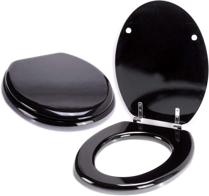 MSV WC-Sitz aus MDF/Edelstahl in glänzend schwarz, 30 x 20 x 15 cm, Black, 42.5 x 36.5 x 1.6 cm, Bla