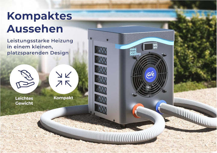 Gre HPM30 - Mini-Wärmepumpe für Aufbau-Pool bis zu 30 m3, Grau, Gre HPM30