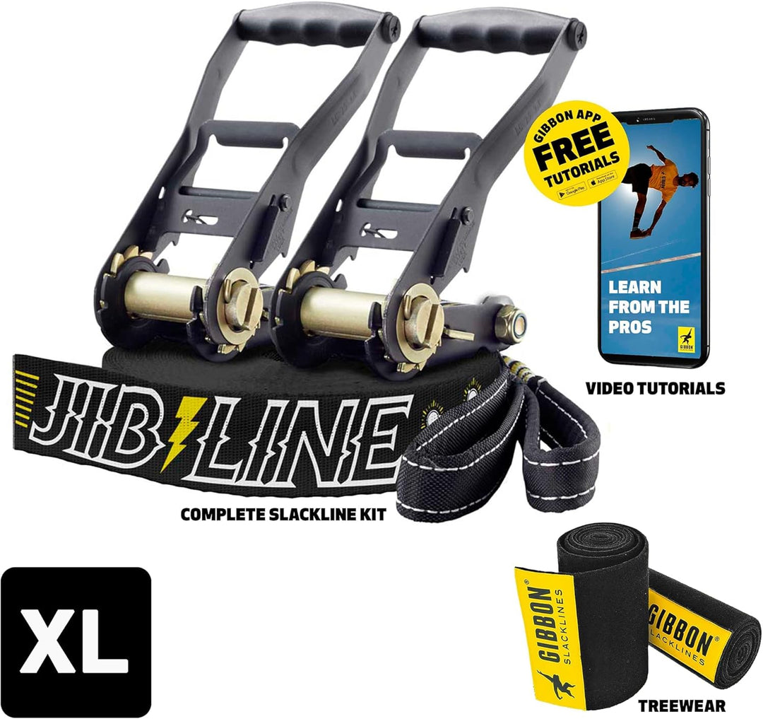Gibbon Slacklines JibLine XL Trickline Set | 25m (20m Webbing + 2x 2,5m Ratschenband) | 2 Ratschen |