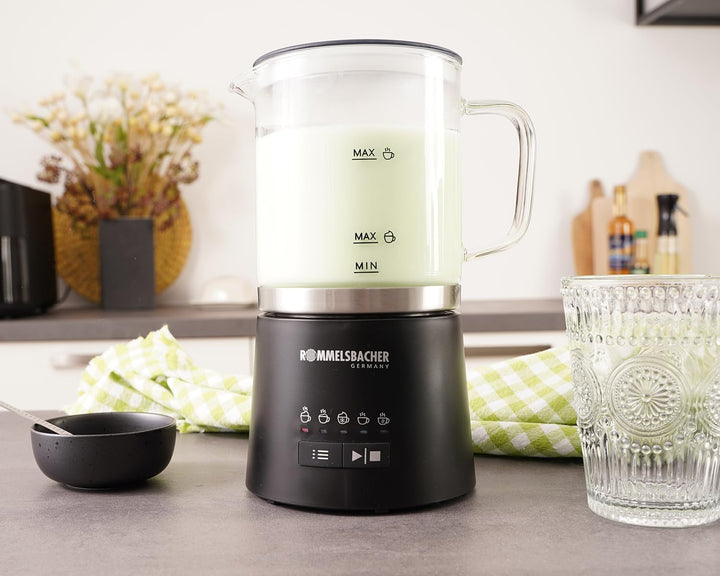 ROMMELSBACHER Milchaufschäumer MS 625, elektrisch, 250 ml zum Schäumen, 500 ml zum Verrühren, Glaska
