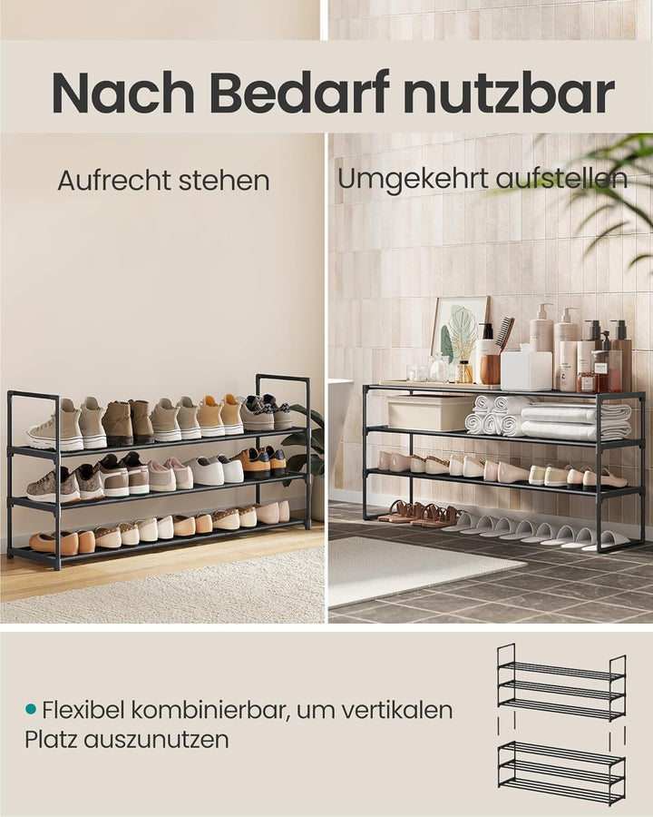 SONGMICS Schuhregal 3 Ebenen, Schuhständer Metall, Schuhaufbewahrung, Schuh-Organizer, aufrecht oder