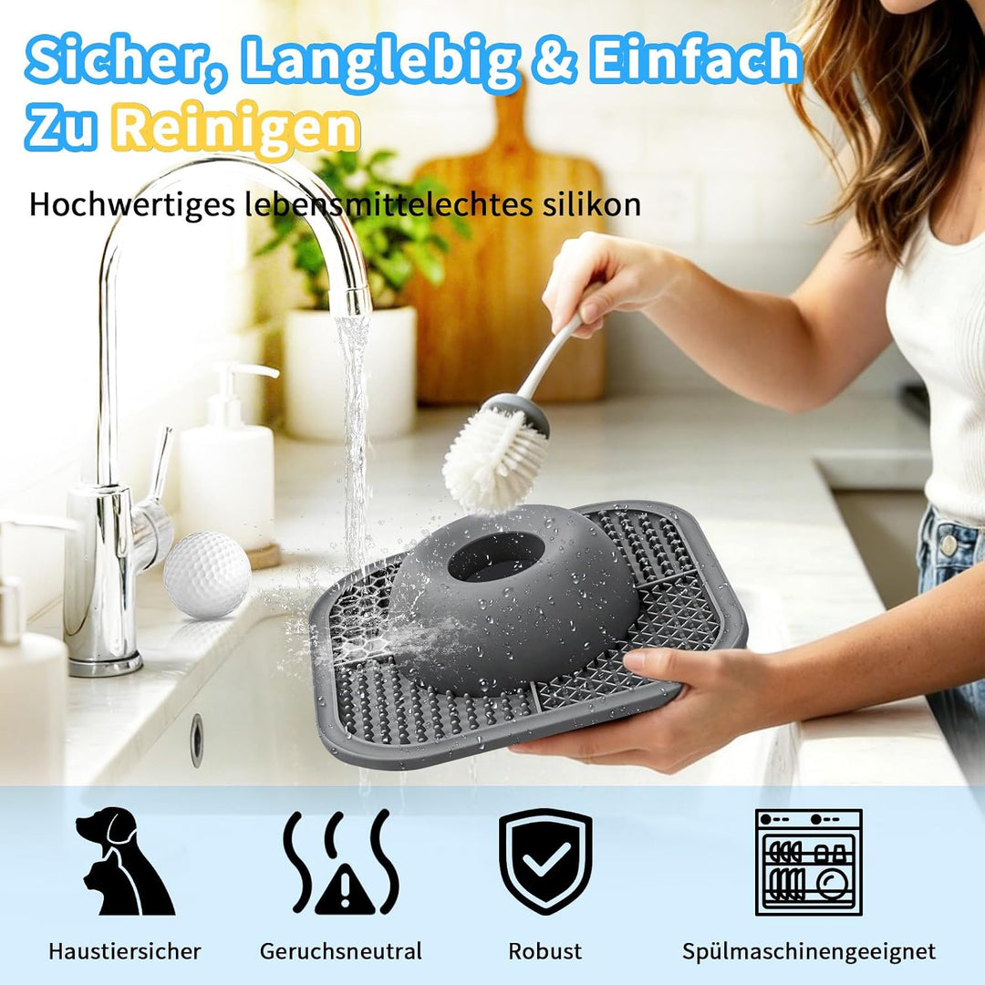 2-in-1 Langsamfressnapf Schleckmatte Hund, rutschfeste Schleckschale mit Saugnäpfen, interaktiver Sc