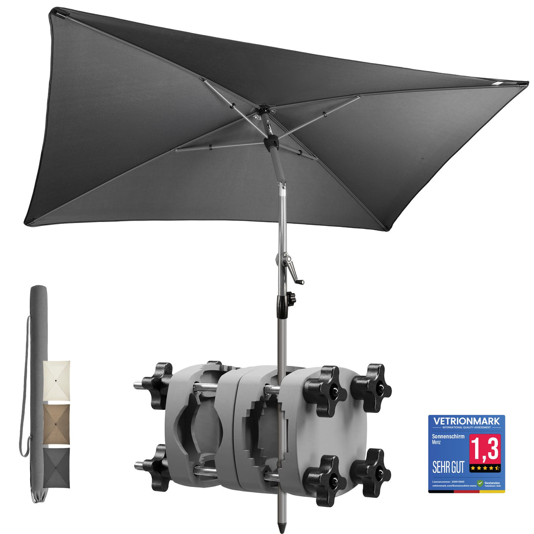 4smile SunnyShade Sonnenschirm Balkon mit Halterung im 3-er-Set, UV 50+, 200x125 cm, Anthrazit, Sonn