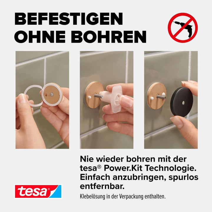 tesa ALUXX BLACK Duschablage zur Wandmontage ohne Bohren, schwarz matt - einstöckig und extra tief -