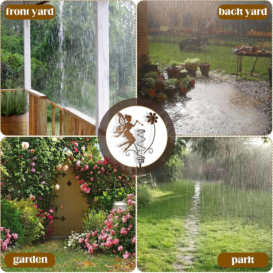 Regenmesser für Garten, Gartendeko Niederschlagsmesser mit Stab 106cm, Gartenstecker Elfe Stehend Ga