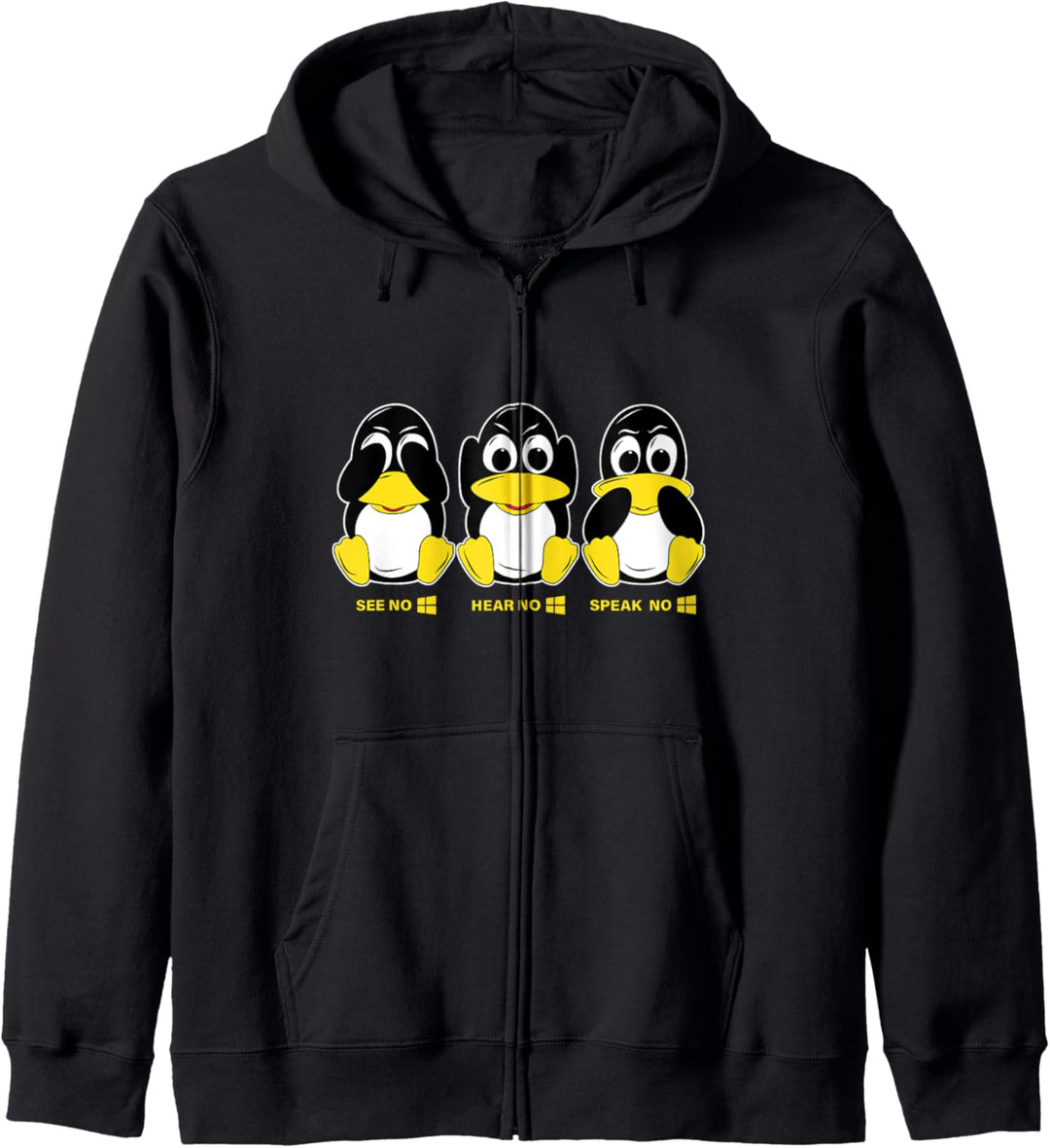 3 Linux Pinguine höre sehen sprechen kein Win Informatiker Kapuzenjacke