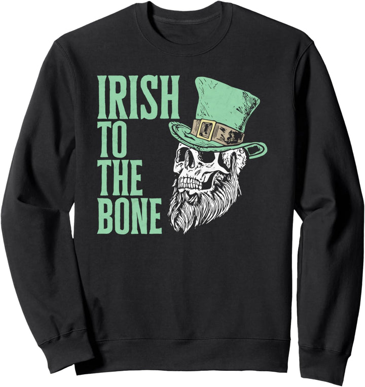 Irish to the Bone St Patricks Day Skull & Beard Funny Retro Sweatshirt