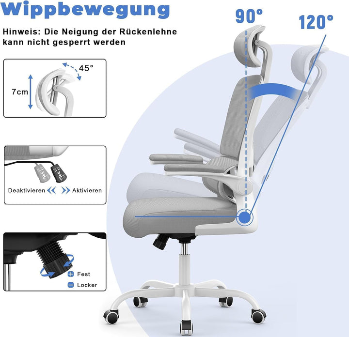 naspaluro Bürostuhl Ergonomischer, Schreibtischstuhl mit Verstellbarer Kopfstütze, Armlehnen, Dynami
