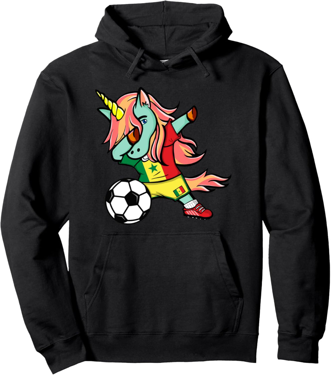 Dabbing Einhorn Senegal Fussball - Senegalesische Flagge Pullover Hoodie