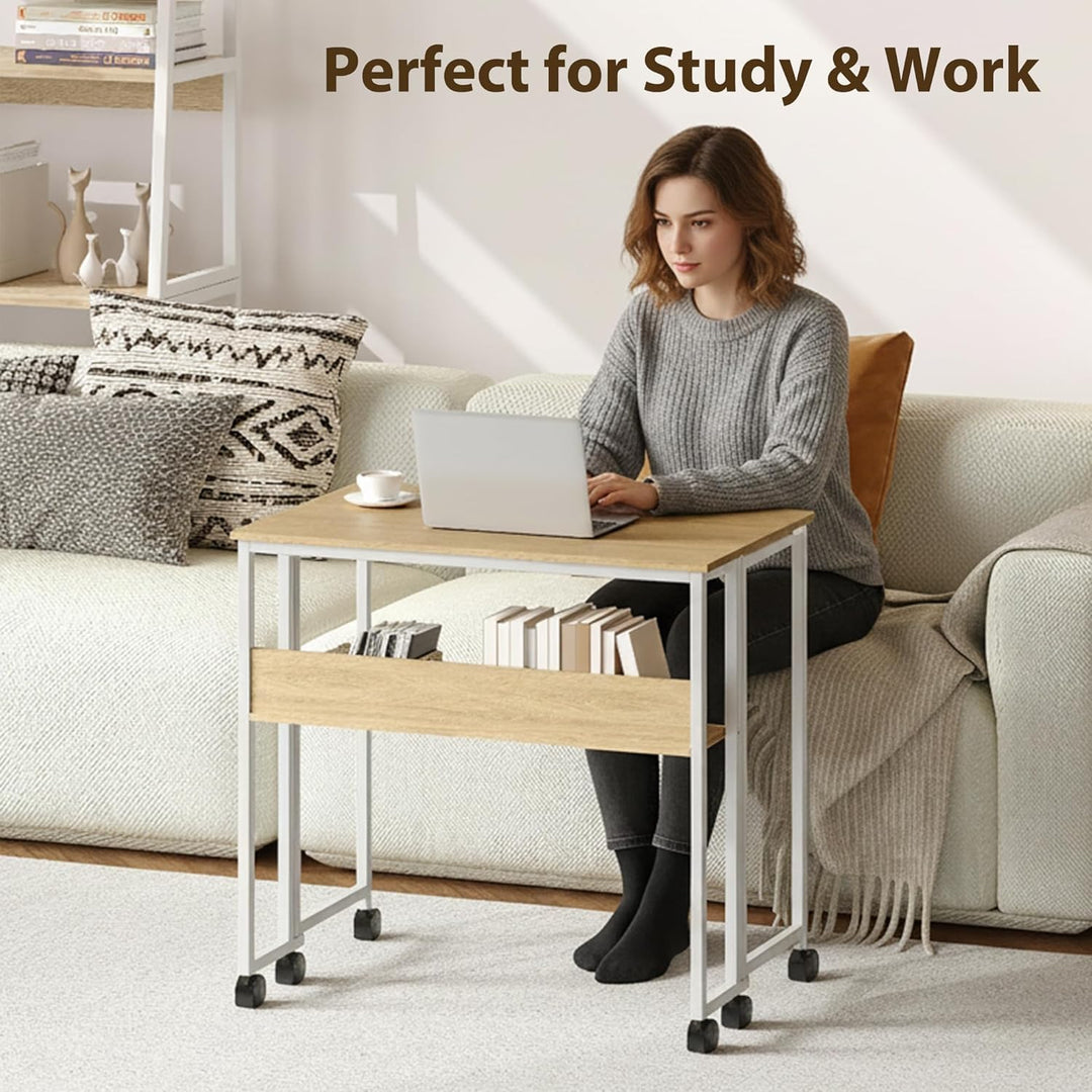 Kleiner Klappschreibtisch Schreibtisch, 63x50x75cm Klapptische mit 6 Rollen, Platzsparender Computer