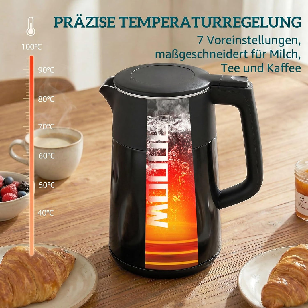 HOMCOM Elektrischer Wasserkocher, 1,7L, Schnellkochend, 2200W, mit LED-Display, Warmhaltefunktion, 4
