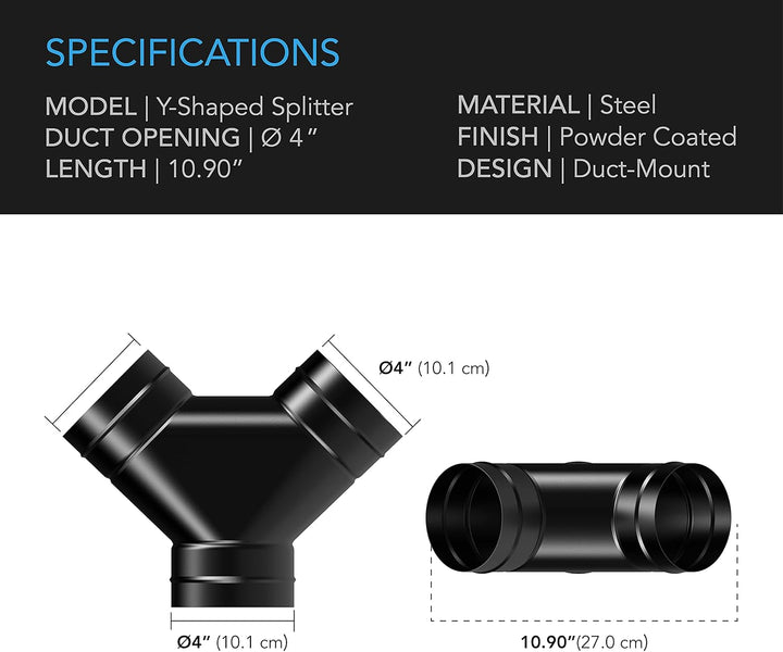 AC Infinity 3-Wege Rohrverteiler 100 mm – Y-Verbindungsstück für Abluftschläuche in Growzelten und T