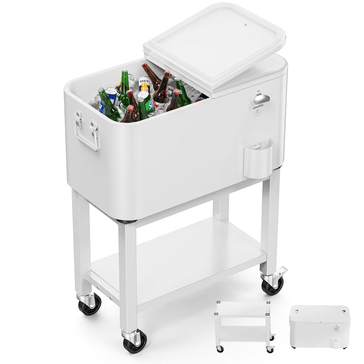 Bonnlo 57L Servierwagen mit Rollen, Beistellwagen, Patio-Kühlwagen, Kühlbox, Getränkekühler mit Flas