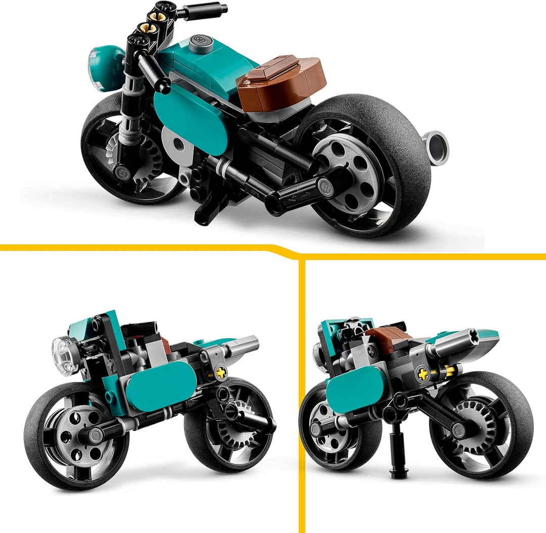 LEGO Creator 3in1 Oldtimer Motorrad Set, klassisches Motorrad-Spielzeug vom Strassenmotorrad zum Dra