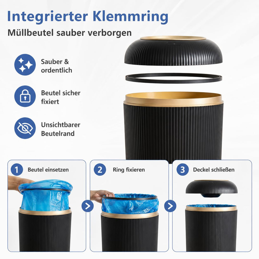 Smart Mülleimer mit Sensor,Weiss,10L,für Küche und Badezimmer, klein Geruchsdichter Trash Can Automa
