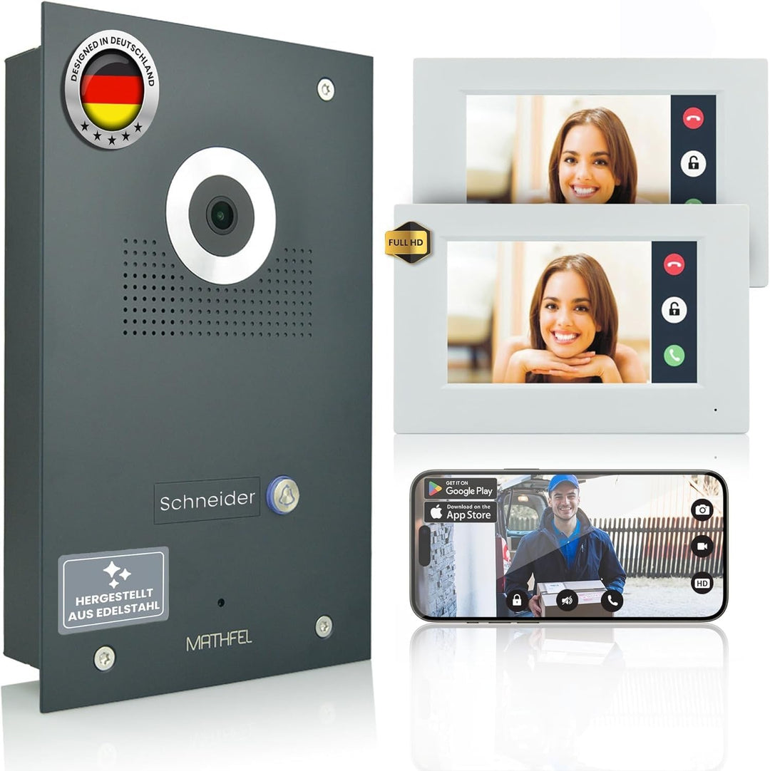 Mathfel IP WLAN Video Türsprechanlage 1-Familienhaus Anthrazit Unterputz - 170° Weitwinkel, 2 x 7 Zo