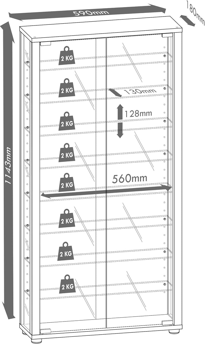 VCM Wandvitrine Sammelvitrine Glasvitrine Wand Vitrine Regal Schrank Glas ohne Beleuchtung Weiss "Vi