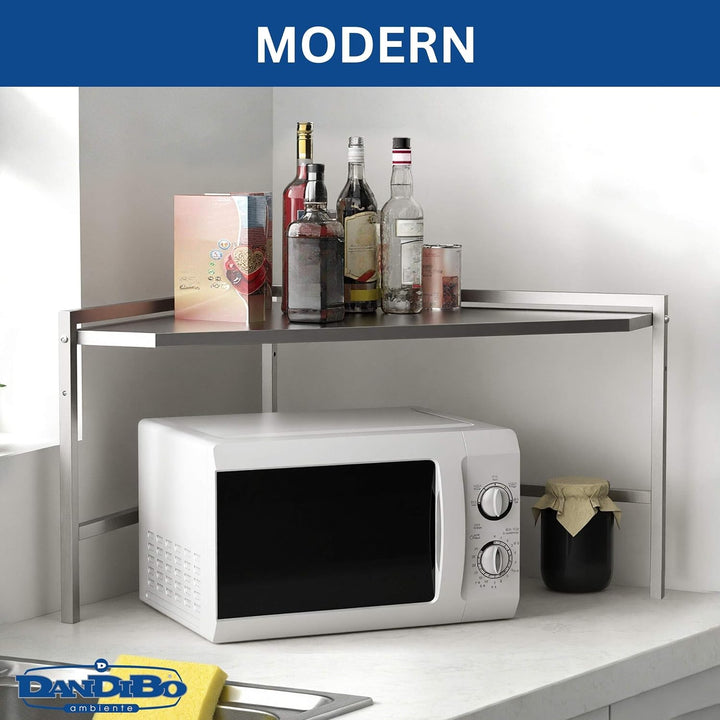 DanDiBo Eckregal Küche Arbeitsplatte Küchenregal 72x72 cm Mikrowellenregal Edelstahl 2 Stufig 96690