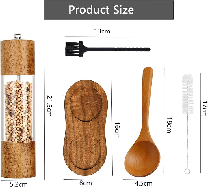 Salz und Pfeffermühle 2er Set mit Untersetzer Gewürzmühle Manuell Pfeffermühle Holz Salzmühle Verste