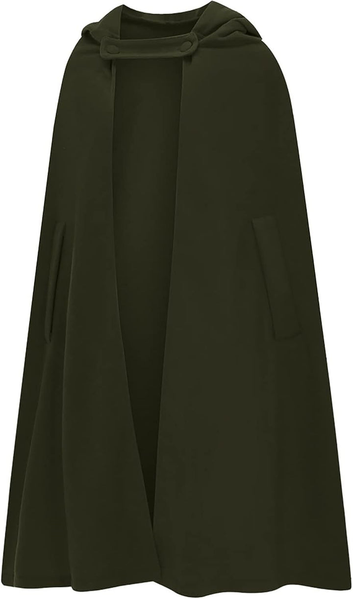 Lange Umhang mit Kapuze DamenVintage Einfarbig Poncho RobeHalloween KostümLeichte TrenchcoatWinddich