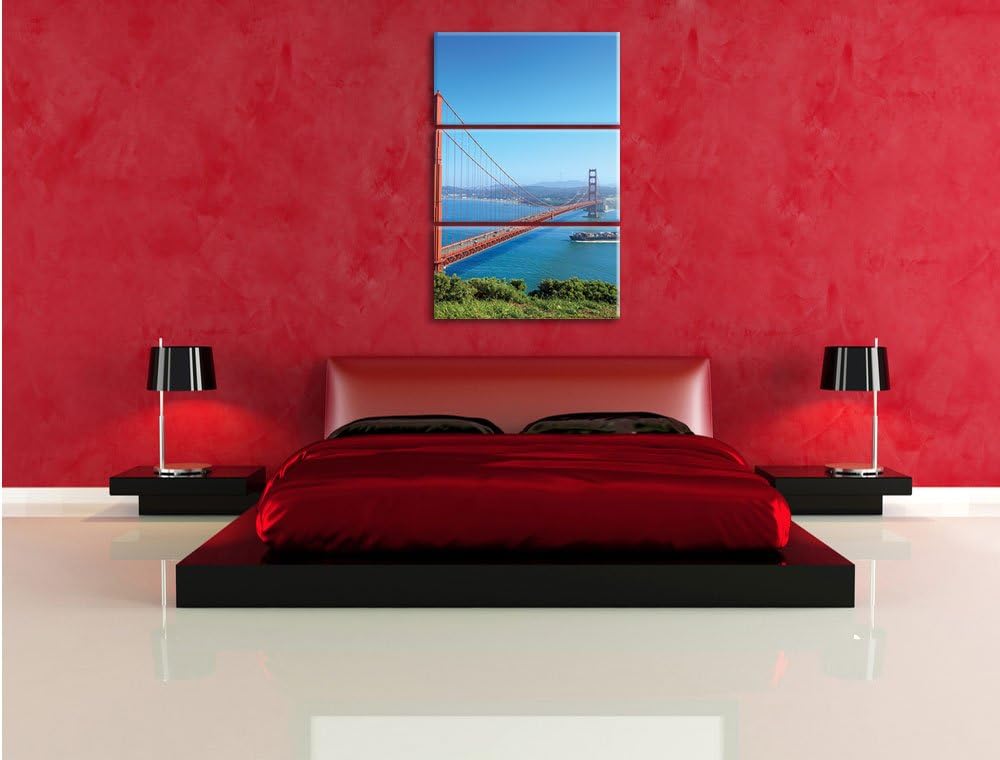 Pixxprint Golden Gate Bridge als Leinwandbild/Grösse: 3 Teilig (120x80) cm/Wandbild/Kunstdruck/ferti
