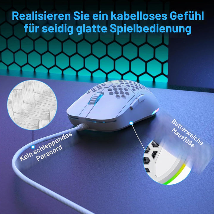 TMKB M1se Gaming Maus, USB, mit 12800 DPI Optischer Sensor,6 Programmierbare Tasten Wabenmaus,Anpass