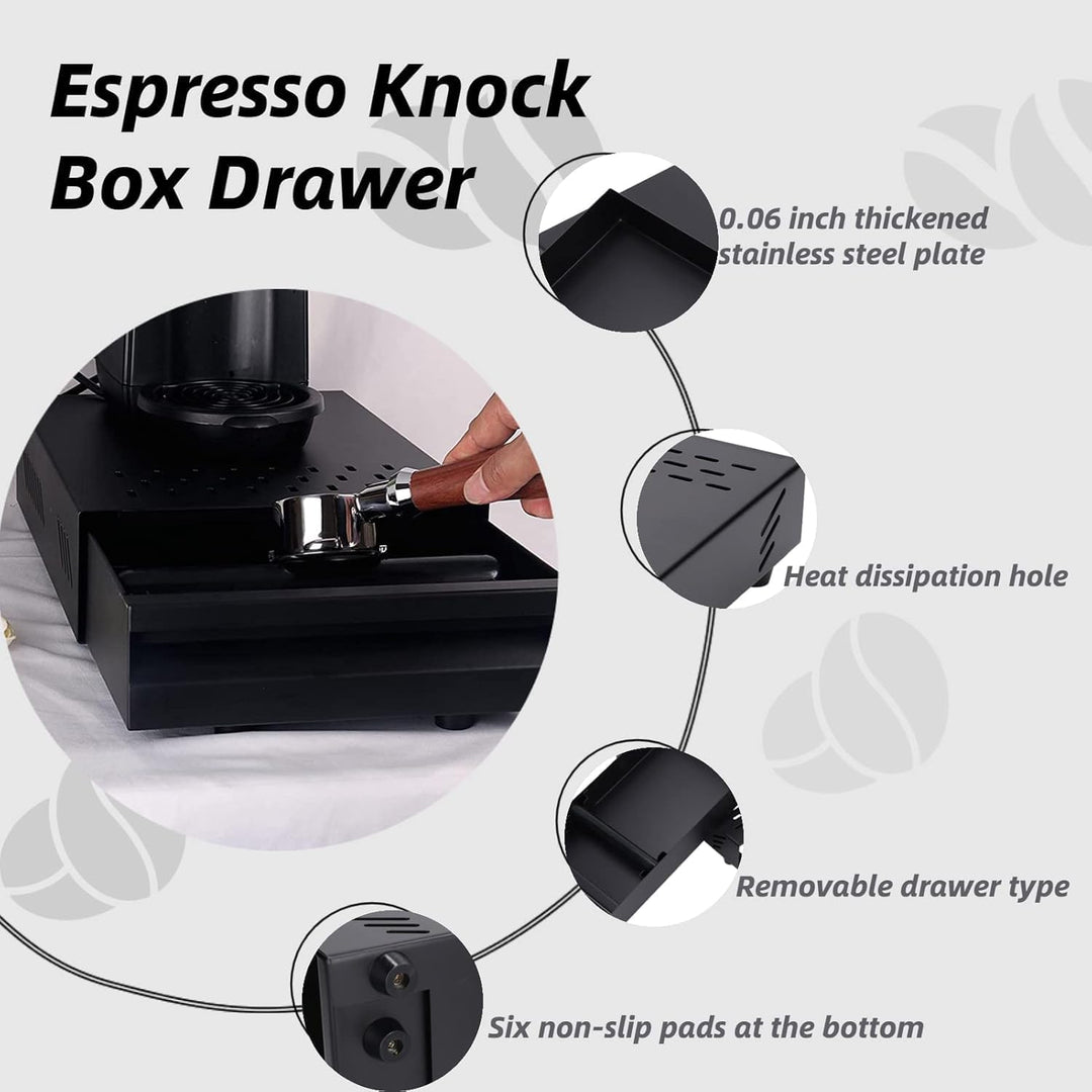Pulverbox für Kaffeerückstände kaffee abklopfbehälter Kaffeetisch-Klopfboxen aus Edelstahl mit Schub