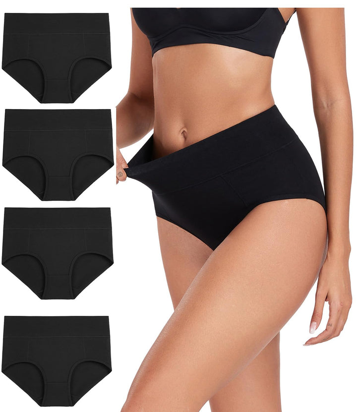 wirarpa Unterhosen Damen Unterwäsche Baumwolle Taillenslip High Rise Slip 4er Pack M Dunkles Schwarz