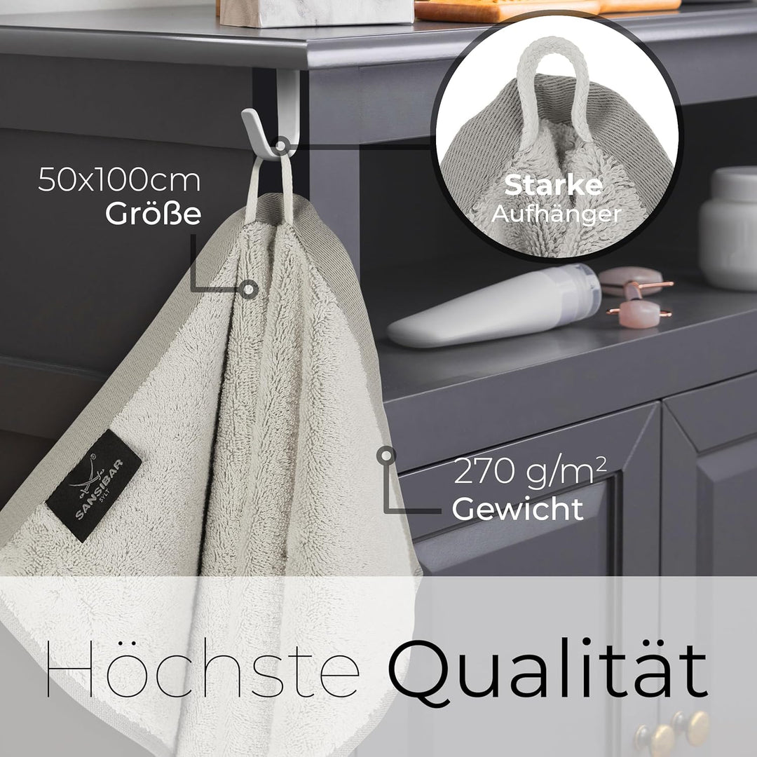Sansibar Handtuch 2er Set 50x100 cm 100% Baumwolle Doubleface Frottiertuch gestreifte Borde Zweifarb