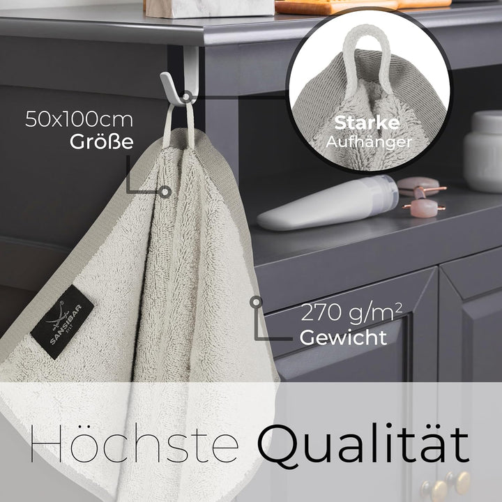 Sansibar Handtuch 2er Set 50x100 cm 100% Baumwolle Doubleface Frottiertuch gestreifte Borde Zweifarb
