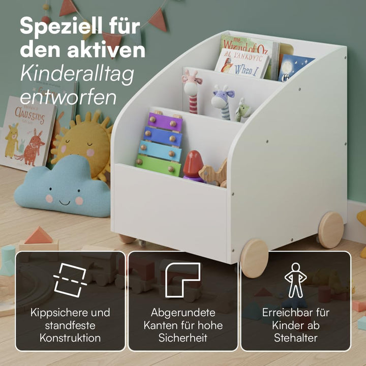 Bellabino Towy Kinderregal – Kinder Bücherregal mit 3 Fächern – Montessori Regal Weiss - Aufbewahrun