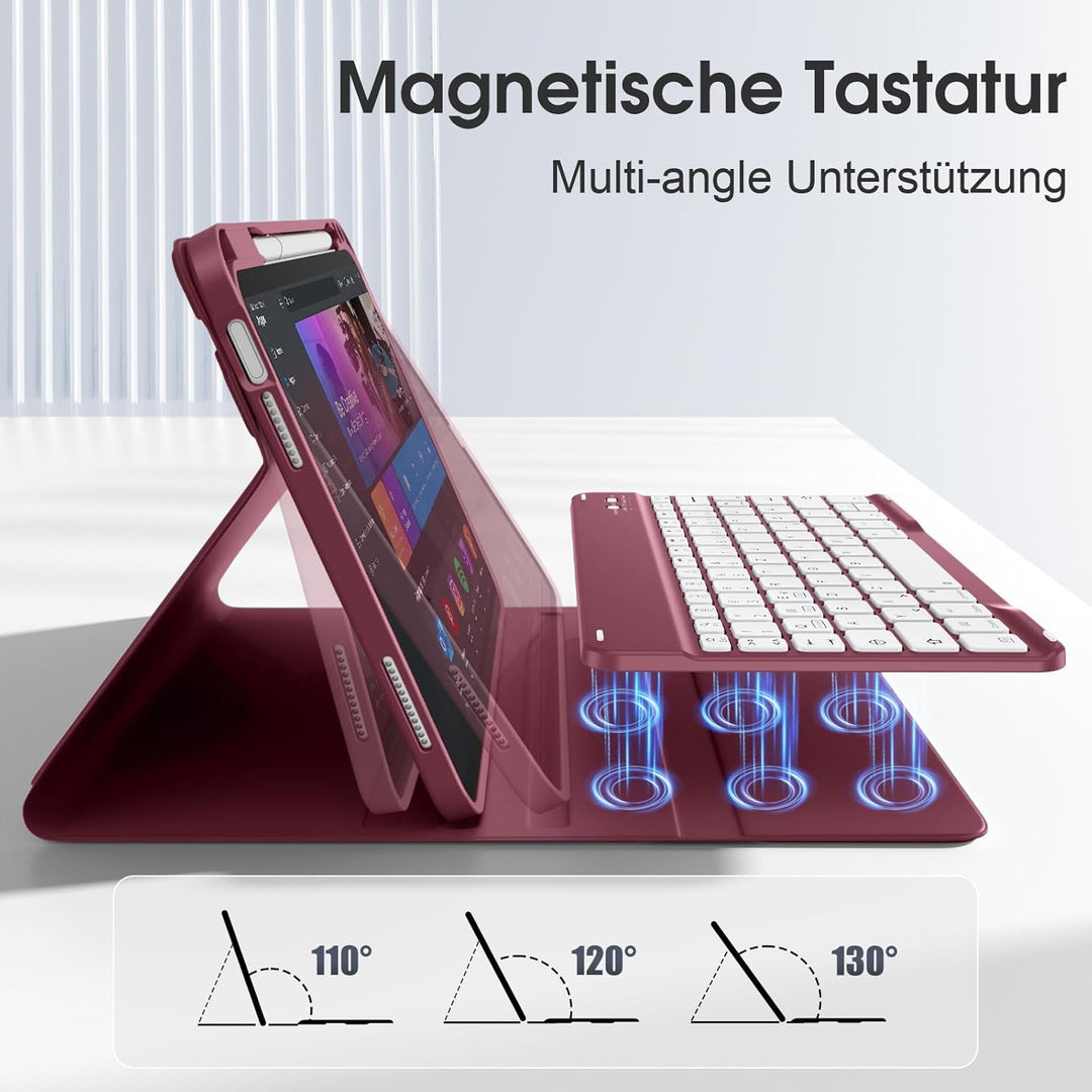Vobafe Hülle mit Tastatur für iPad A16 11/10 Generation (2025/2022, 10,9/11 Zoll), Magnetisch Abnehm