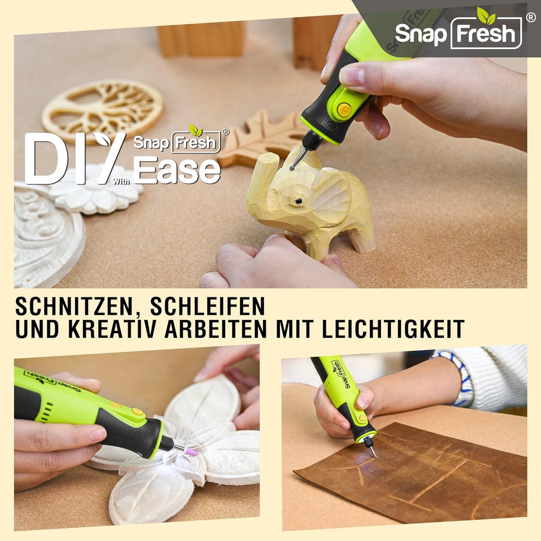 SnapFresh Rotationswerkzeug Akku 8V Set mit 46 Zubehörteilen, 0,26 kg leicht, bis zu 40Min Laufzeit,