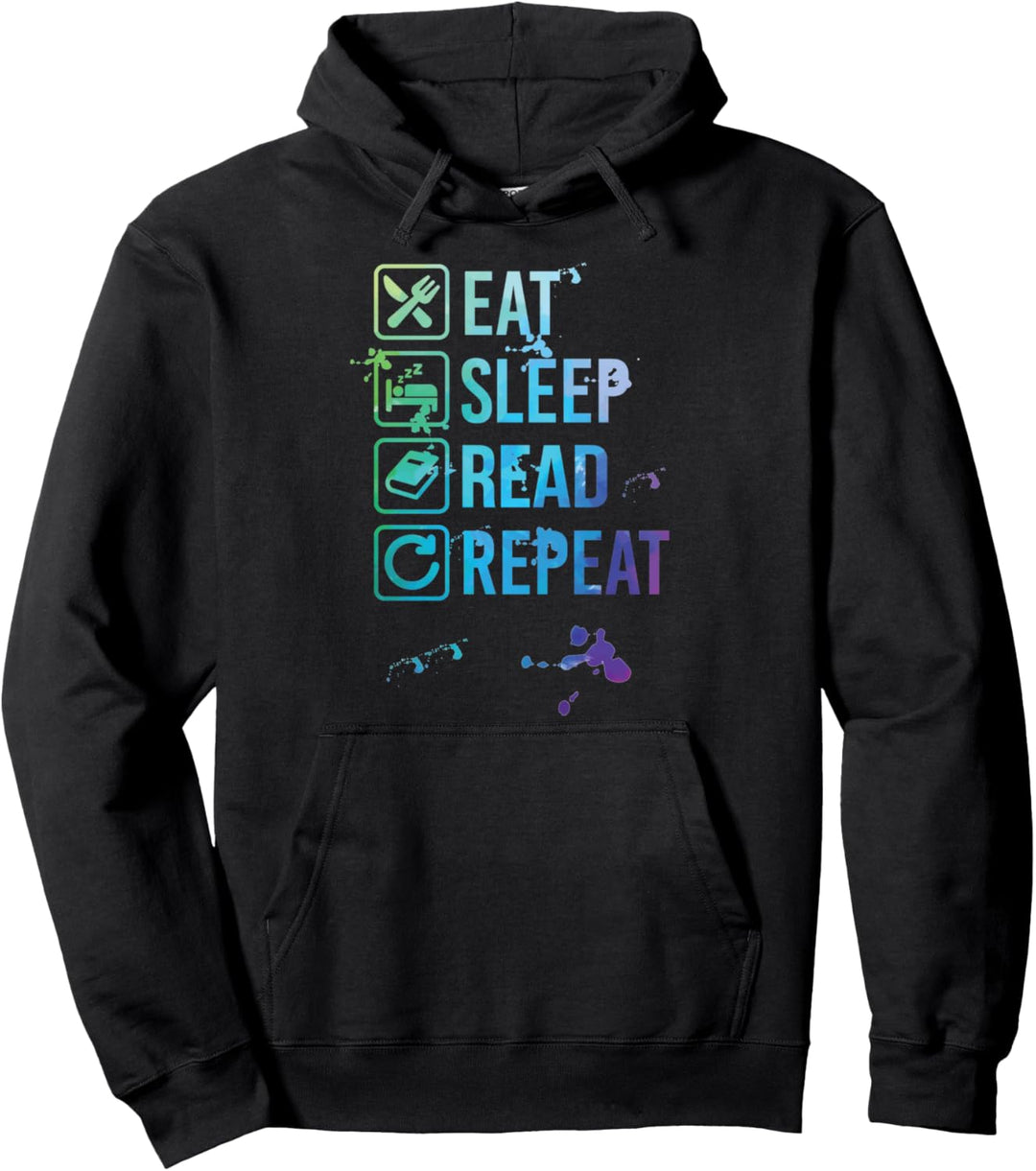 Reading Eat Sleep Repeat Watercolor Gift Pullover Hoodie