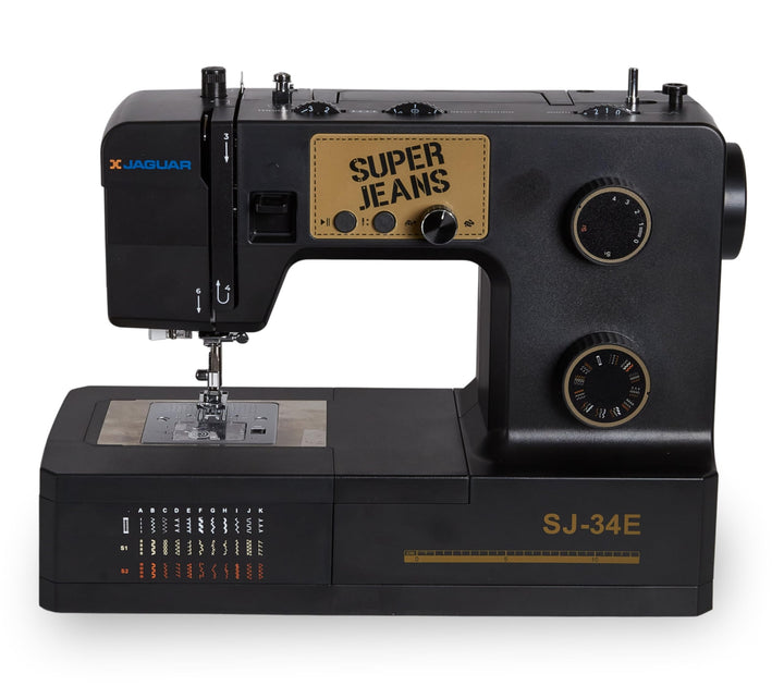 Jaguar SJ-34E Robuste Nähmaschine für dicke Stoffe | 34 Stiche | Elektronik | Erweiterungstisch | Au