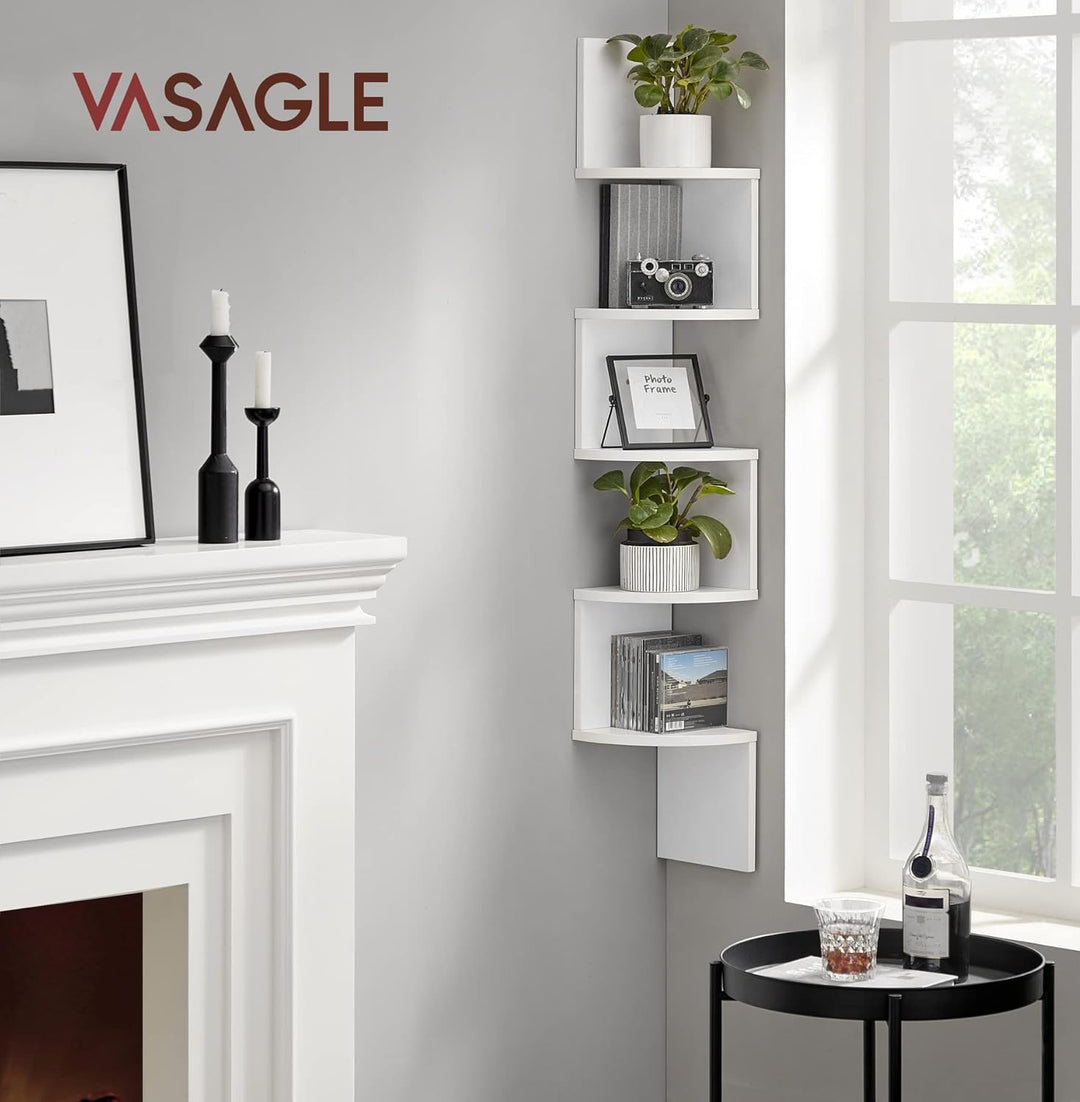 VASAGLE Eckregal, Wandregal 5 Ebenen, Schweberegal für Bücher, Bücherregal, Pflanzenregal für Schlaf