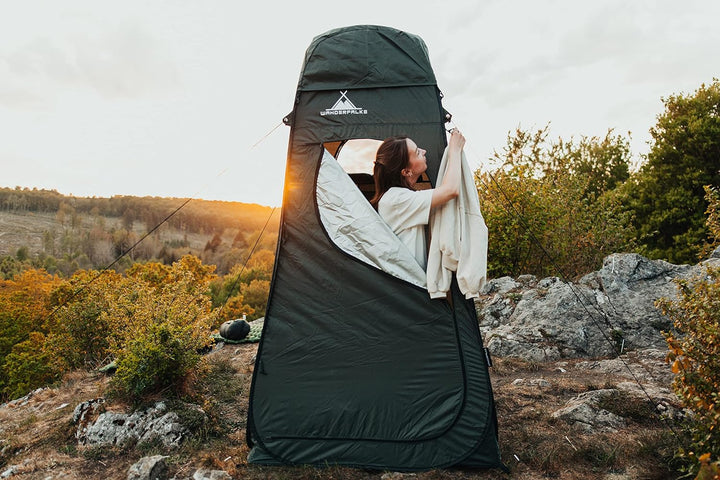 WANDERFALKE® XL Pop Up Duschzelt 210cm hoch, Umkleidezelt, Toilettenzelt, Duschkabine 120x120x210cm