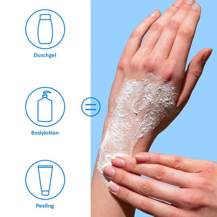 puremetics 3in1 Dusch-Fluff Cotton mit Zuckerpeeling, 250g Duschgel, Peeling und Lotion in Einem, ve