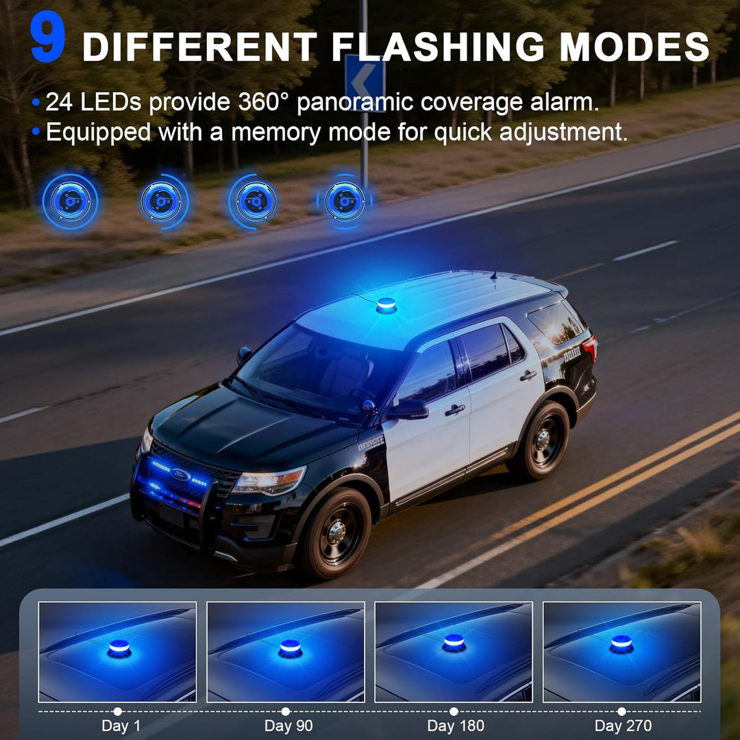 Dinfu Blaulicht Auto, Blau LED Rundumleuchte Auto Blitzleuchten Magnetfuss LED Rundumleuchte Blinkle