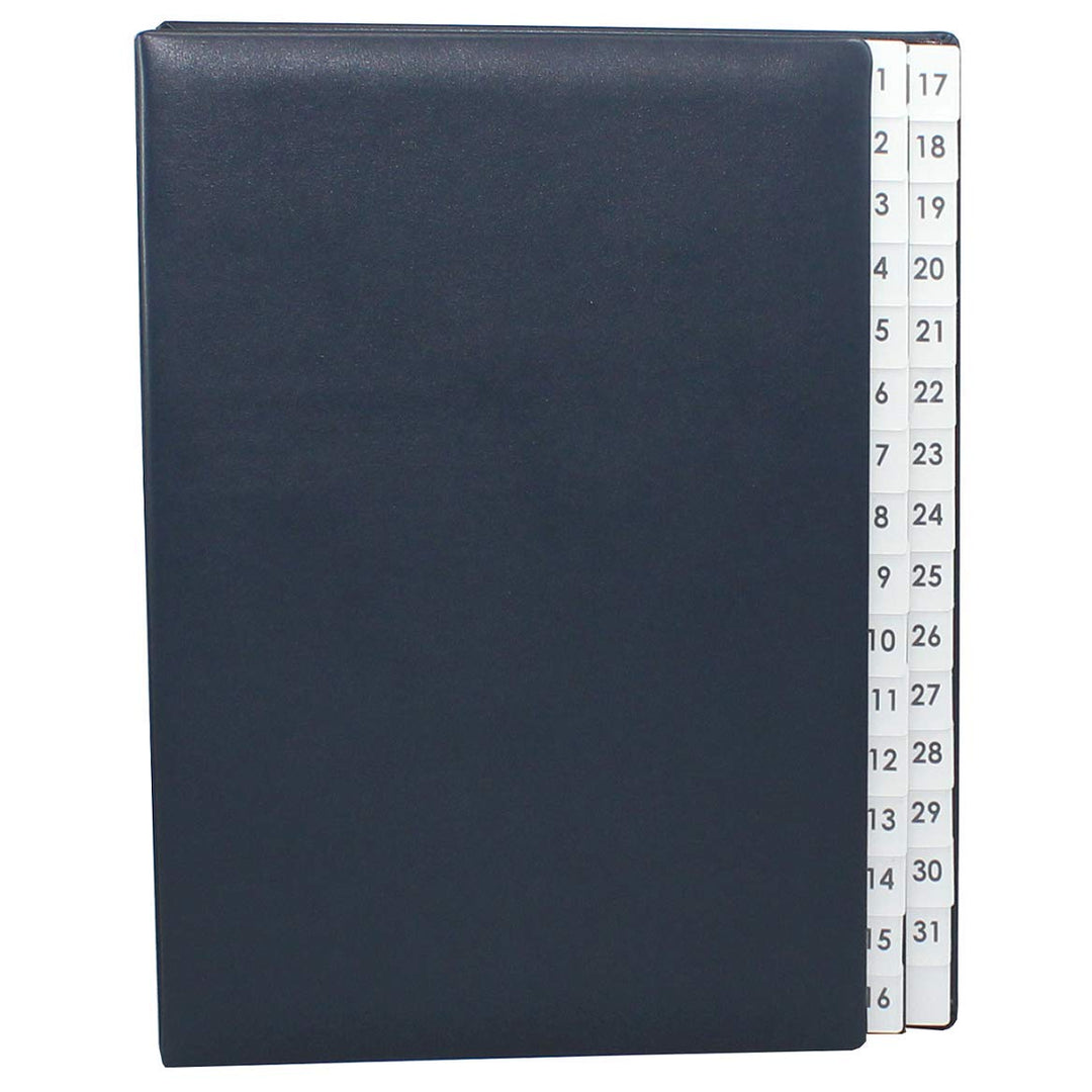 Pultordner mit Register 1-31 aus glattem Vollrindleder in Blau