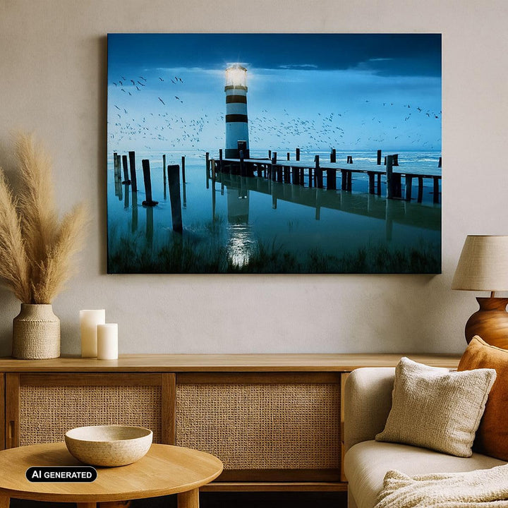 ARTTOR Bilder auf Leinwand Vögel see laterne wolke Leinwandbild 70x50cm Wandbilder Dekoration Wohnzi