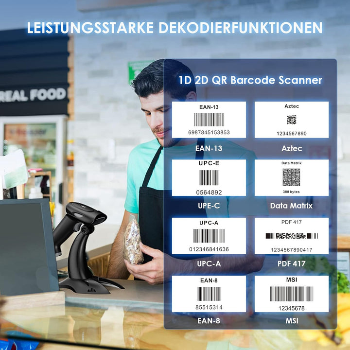 Eyoyo Barcode Scanner 1D 2D QR Handheld, Scanner 3 in 1 Connection Type Bluetooth 2.4G Wireless USB