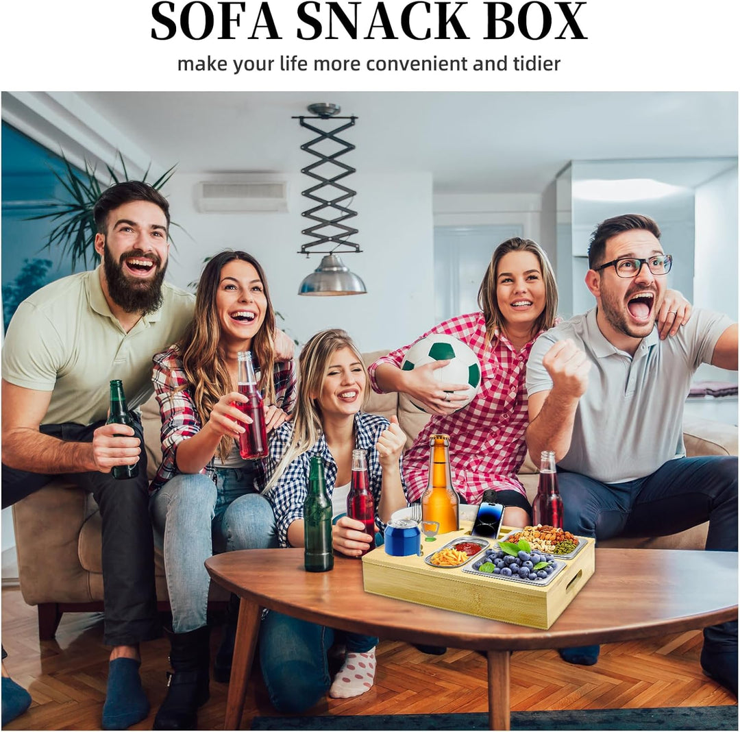 Couchbar Snackbox mit Geschenkbox, Holz Couch Bar, Couch Tablett Mit Snackschalen Aus Edelstahl, Get