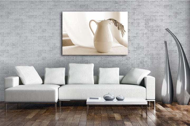 deyoli Stillleben einer weissen Vase Format: 80x60 Effekt: Sepia als Leinwandbild, Motiv fertig gera