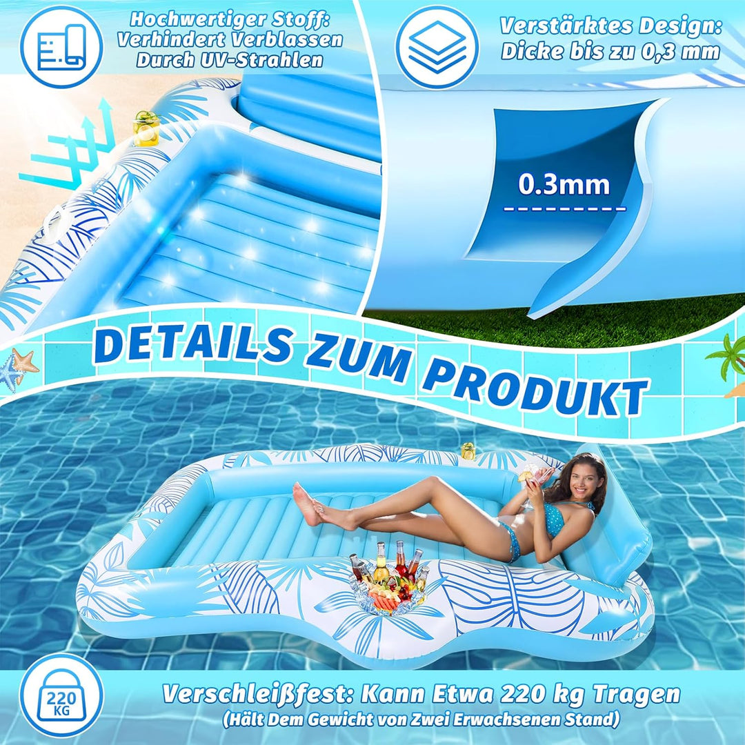 Charmofun Luftmatratze Tanning Pool Gross, 210 * 155 cm Doppelte Deluxe Aufblasbarer Sonnenpool mit