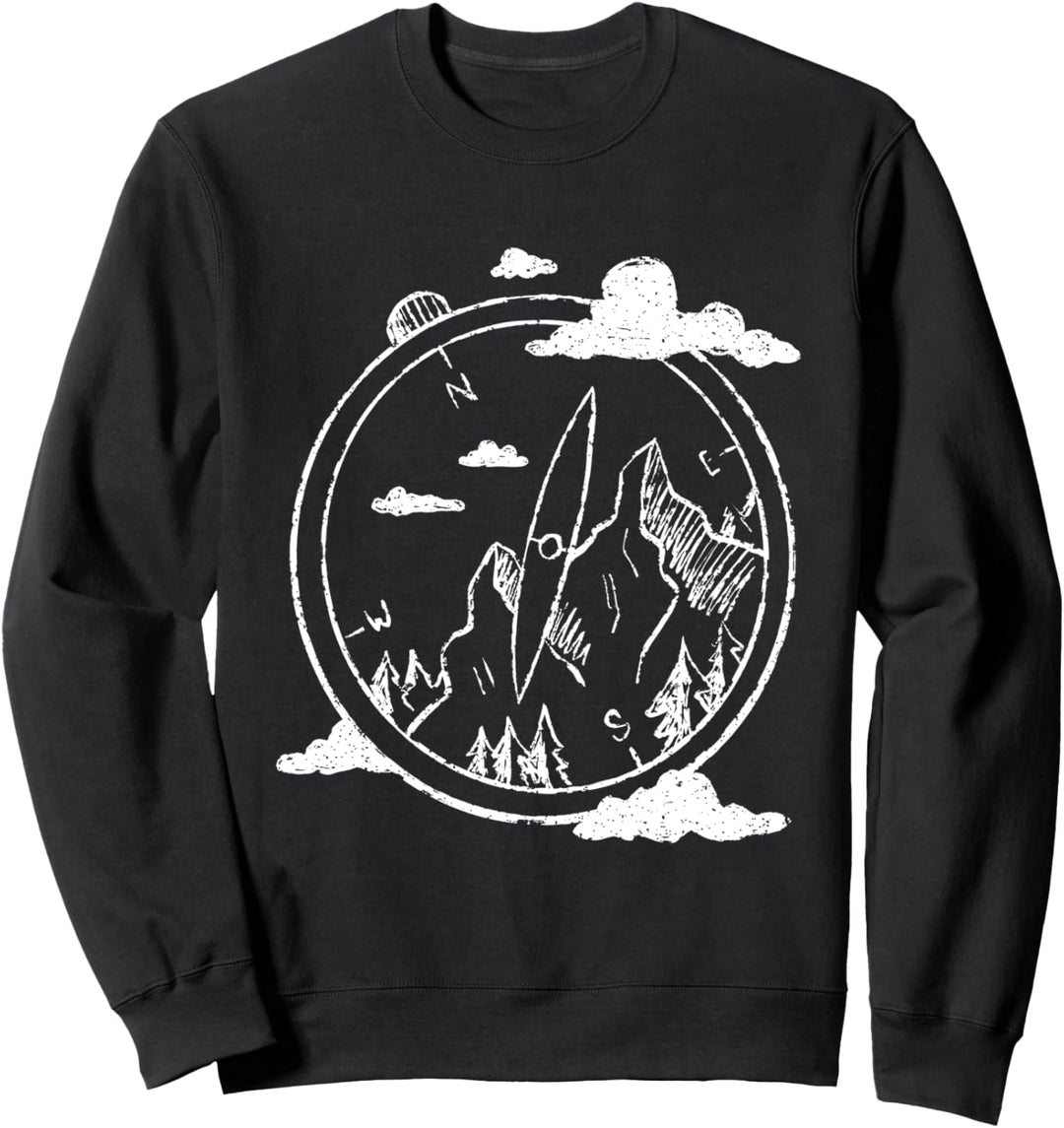 Abenteuer- und Wanderdesign mit Kompass und Bergen Sweatshirt