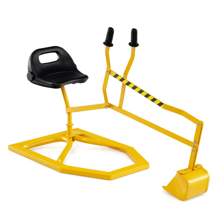 DREAMADE Kinder Bagger für Sandkasten, Metall-Aufsitzbagger mit 360° drehbarem Sitz, Flexibler Schau