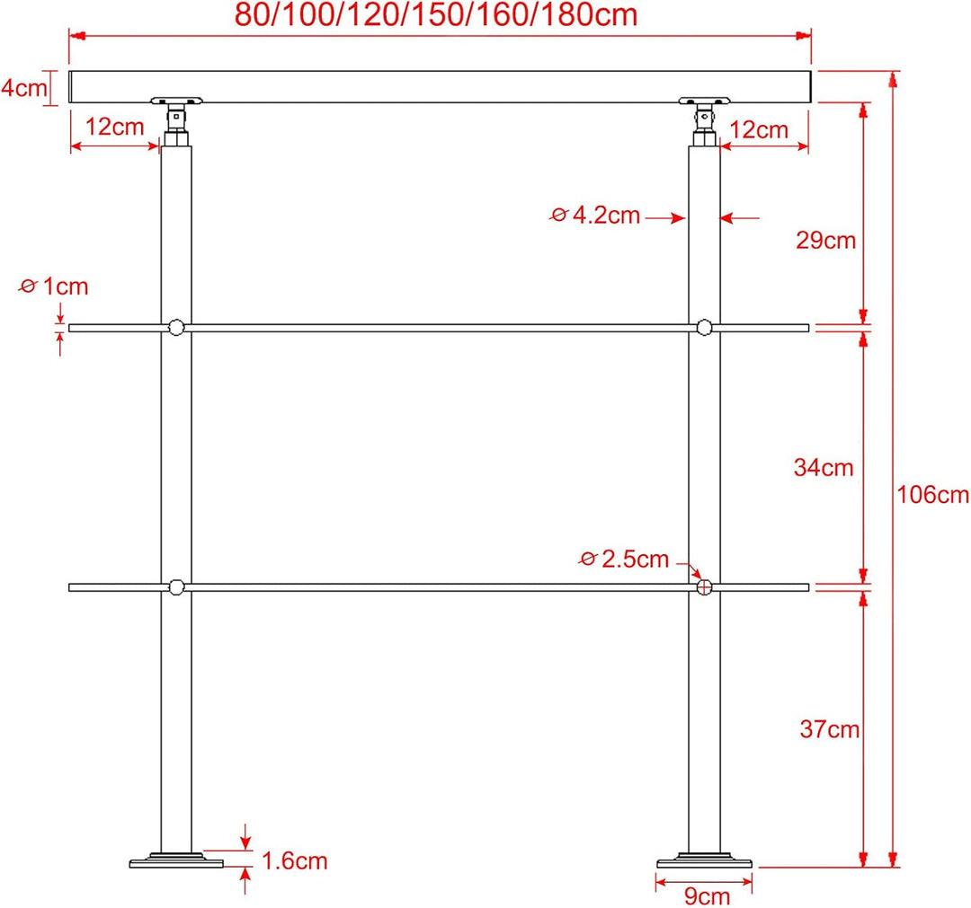 HENGMEI 80cm Treppengeländer Edelstahl-Handlauf Geländer Geländerstäben Terrassengeländer Bausatz Tr